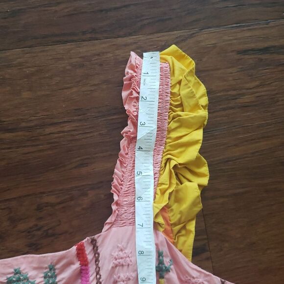 Farm Rio Tropical Mini Dress XL Chic Feminine Summer Embroided Cotton Tiered - Picture 12 of 12